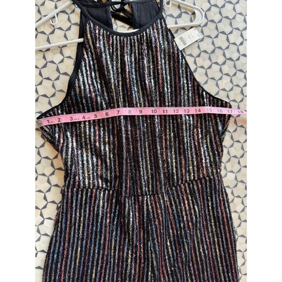 Maeve By Anthropologie Black Multi-Color Sequin Striped Halter Jumpsuit Size 12P - Picture 10 of 10
